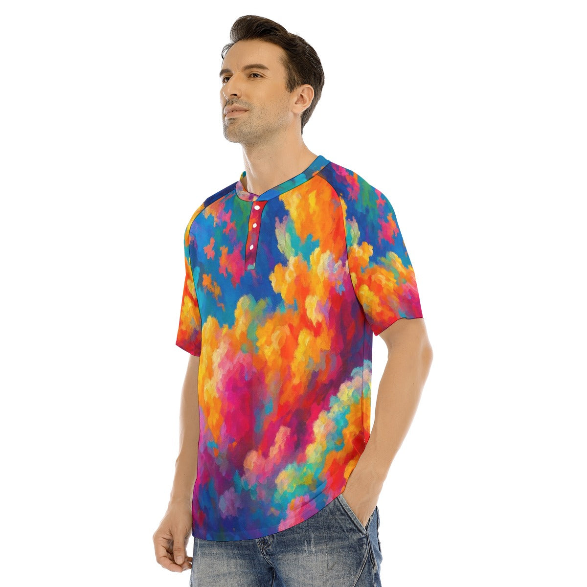 Men's Raglan Sleeve T-shirt With Button Closure