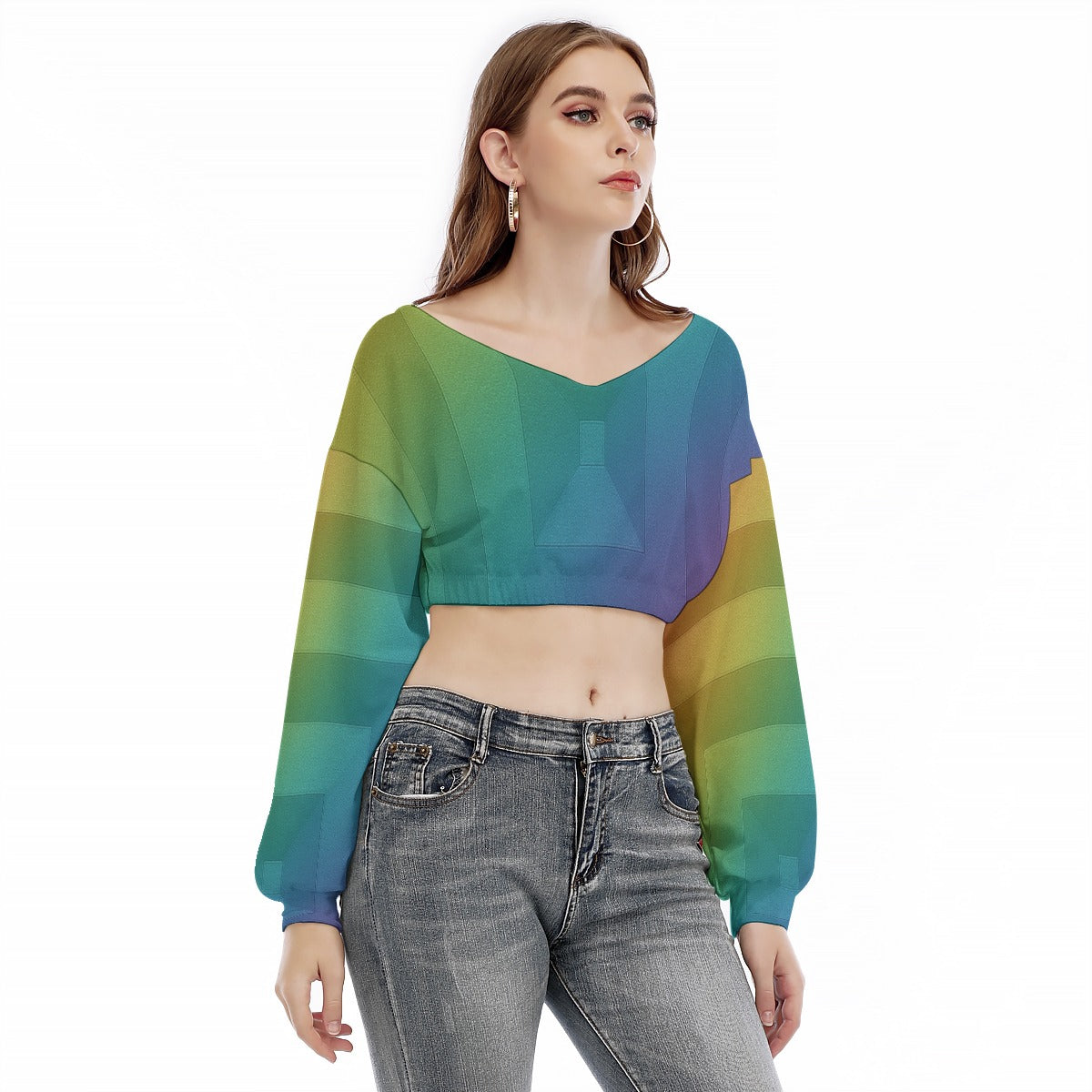 Women's V-neck Long Sleeve Cropped Sweatshirt