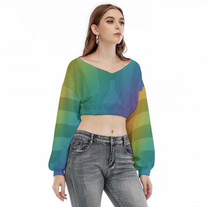 Women's V-neck Long Sleeve Cropped Sweatshirt
