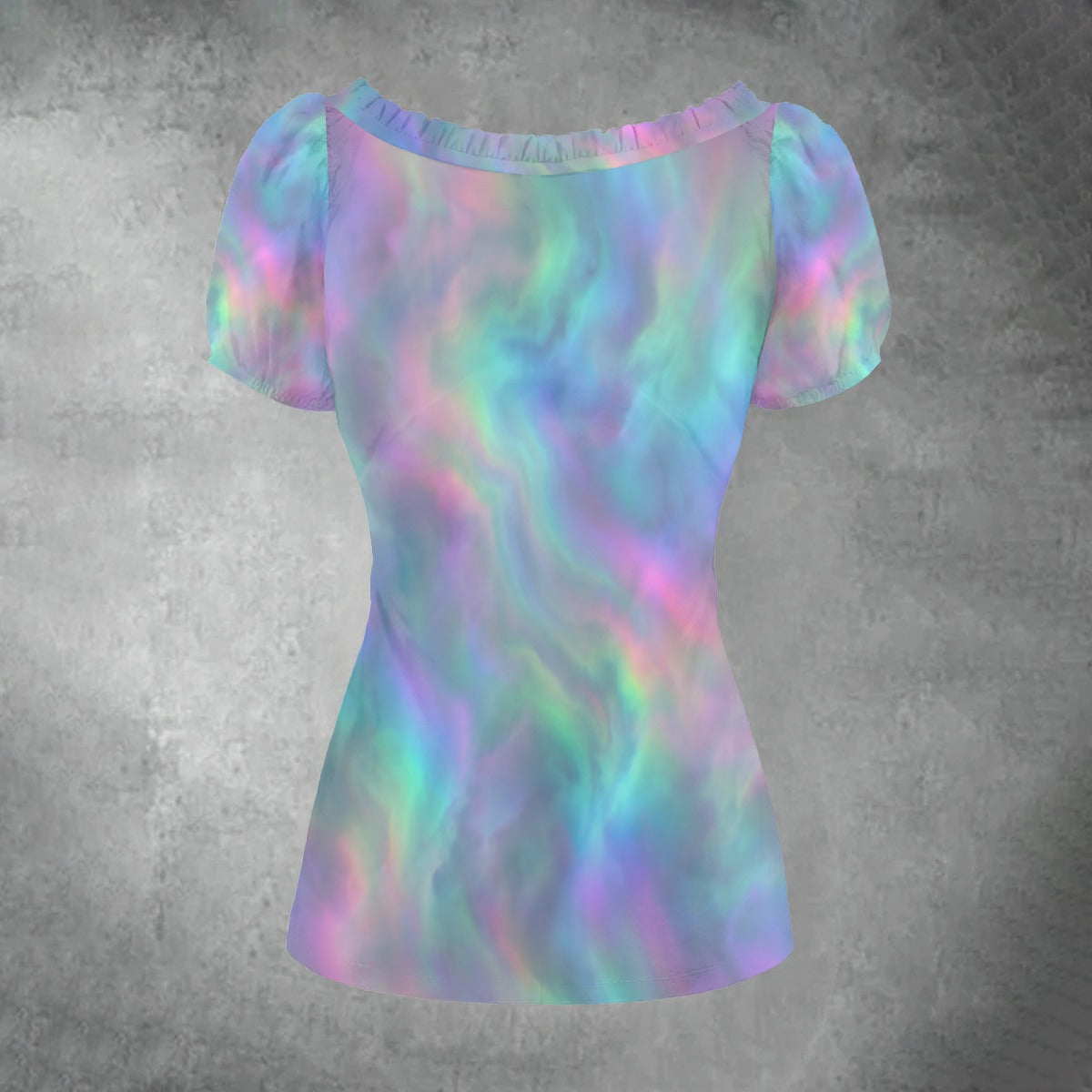 All-over print Women's Puff Sleeve Pleated Shirt