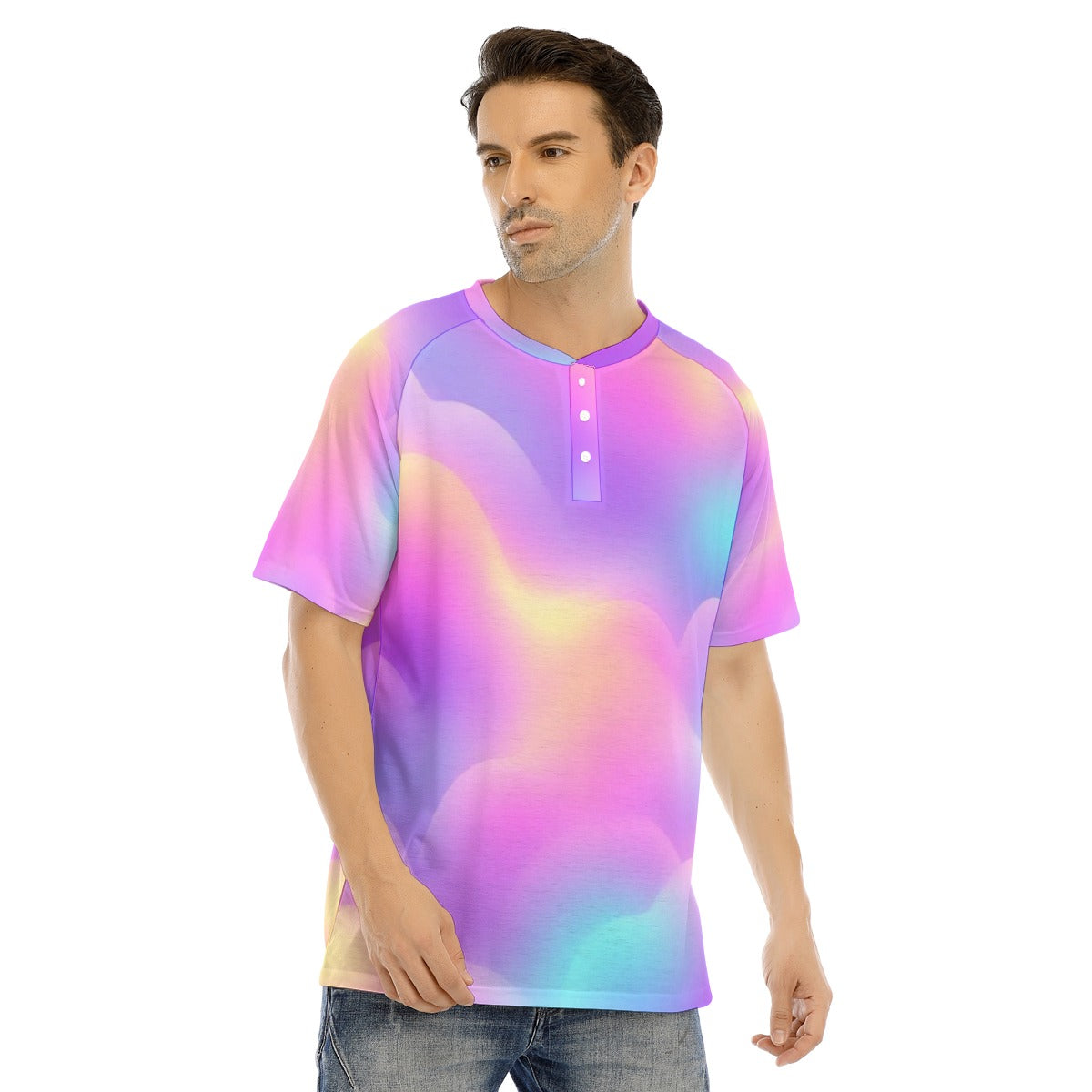 Men's Raglan Sleeve T-shirt With Button Closure