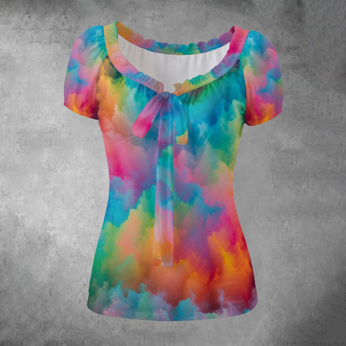 All-over print Women's Puff Sleeve Pleated Shirt
