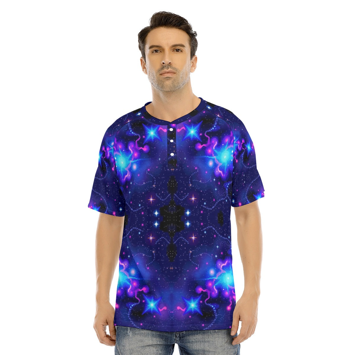 Men's Raglan Sleeve T-shirt With Button Closure