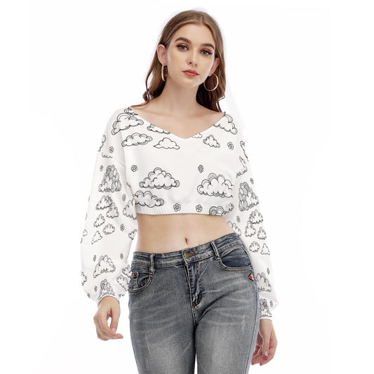 Women's V-neck Long Sleeve Cropped Sweatshirt