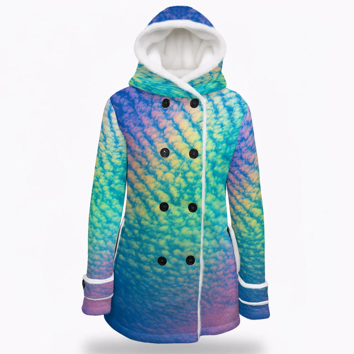 Women's Hooded Double-Breasted Winter Coat With Fleece