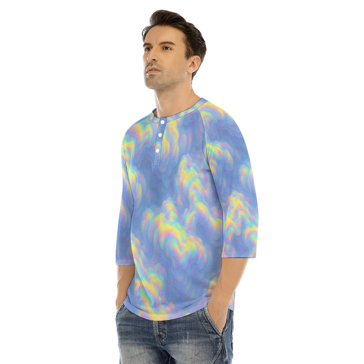 Men's Bracelet Sleeve T-shirt With Button Closure - view 3
