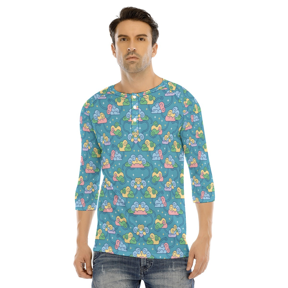 Men's Bracelet Sleeve T-shirt With Button Closure - view 1
