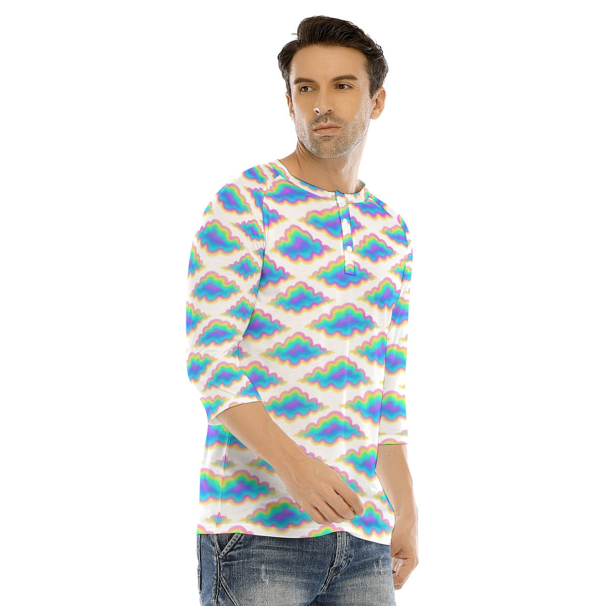 Men's Bracelet Sleeve T-shirt With Button Closure - view 2