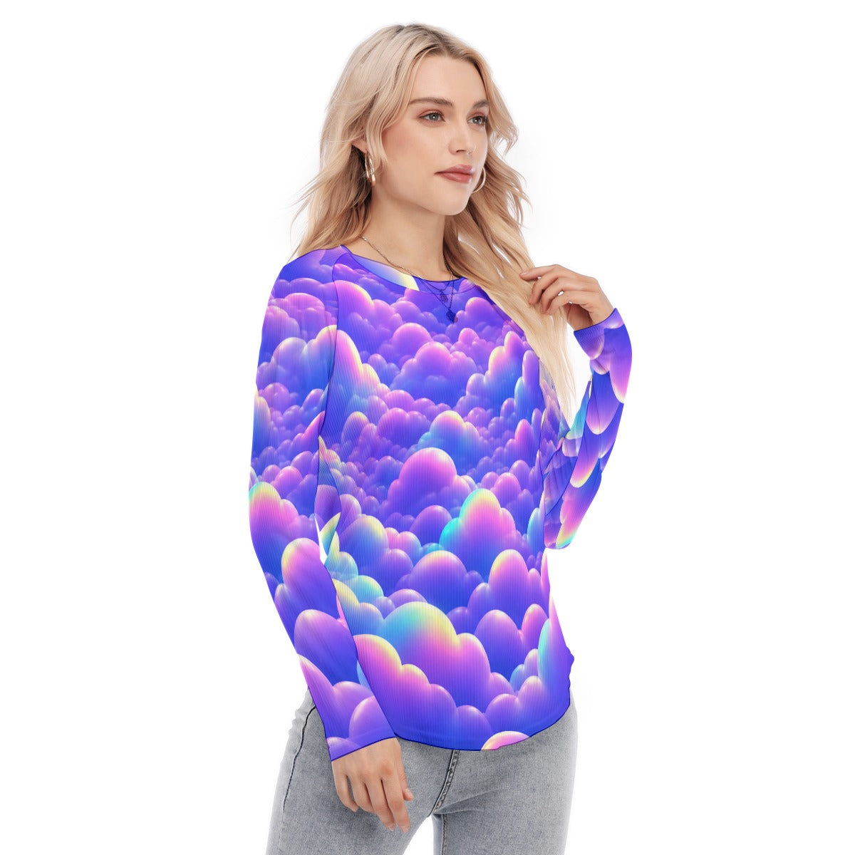 Women's Raglan Sleeves U-Shaped Hem Long Sleeves Blouse