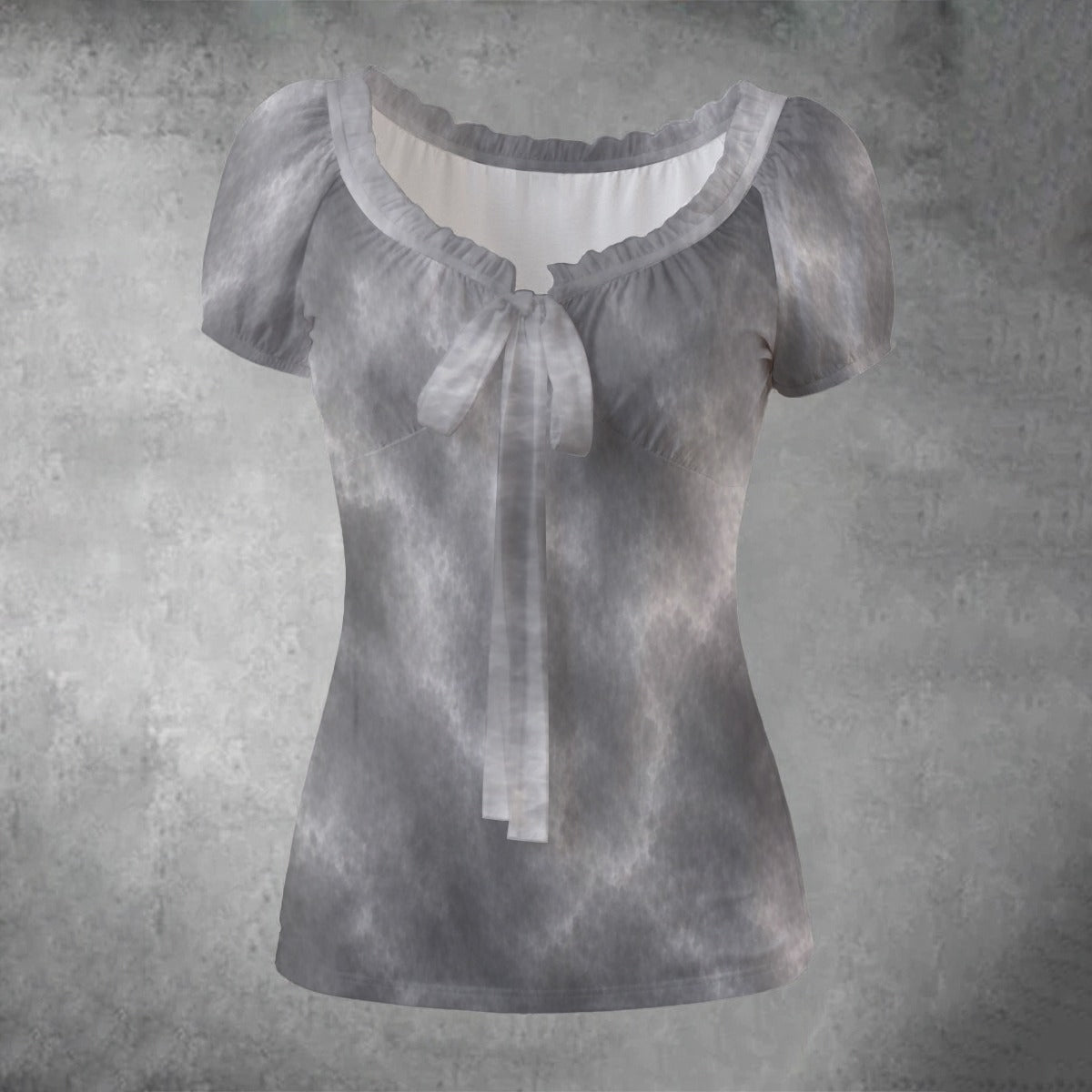 All-over print Women's Puff Sleeve Pleated Shirt