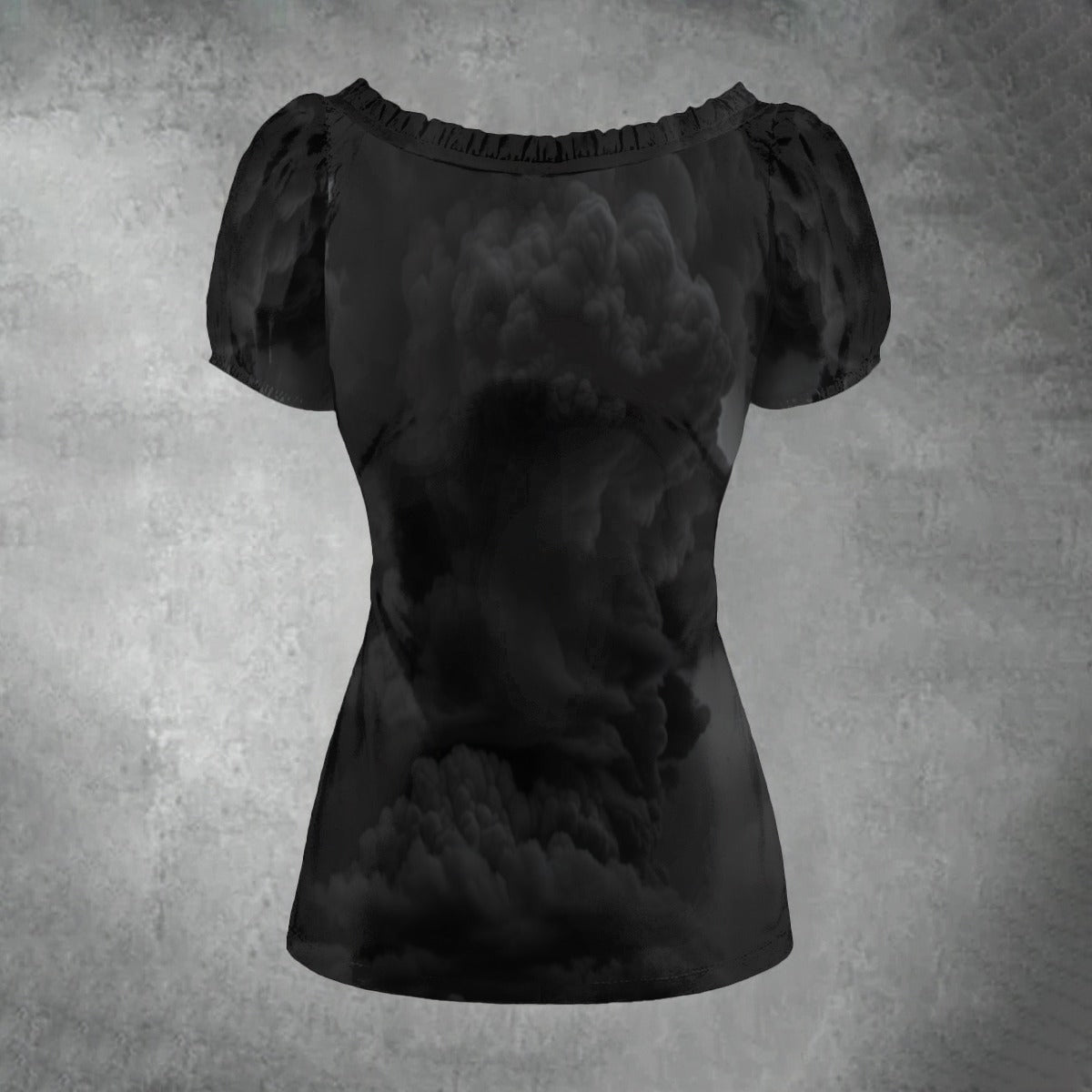 All-over print Women's Puff Sleeve Pleated Shirt