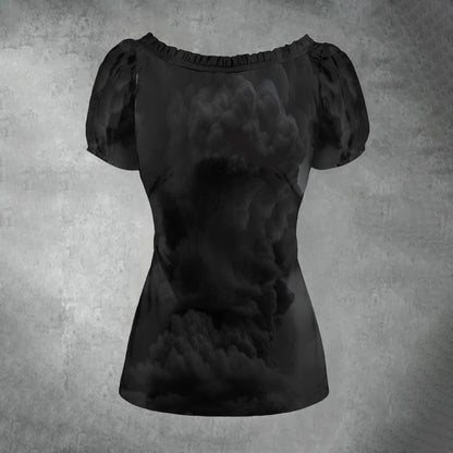 All-over print Women's Puff Sleeve Pleated Shirt