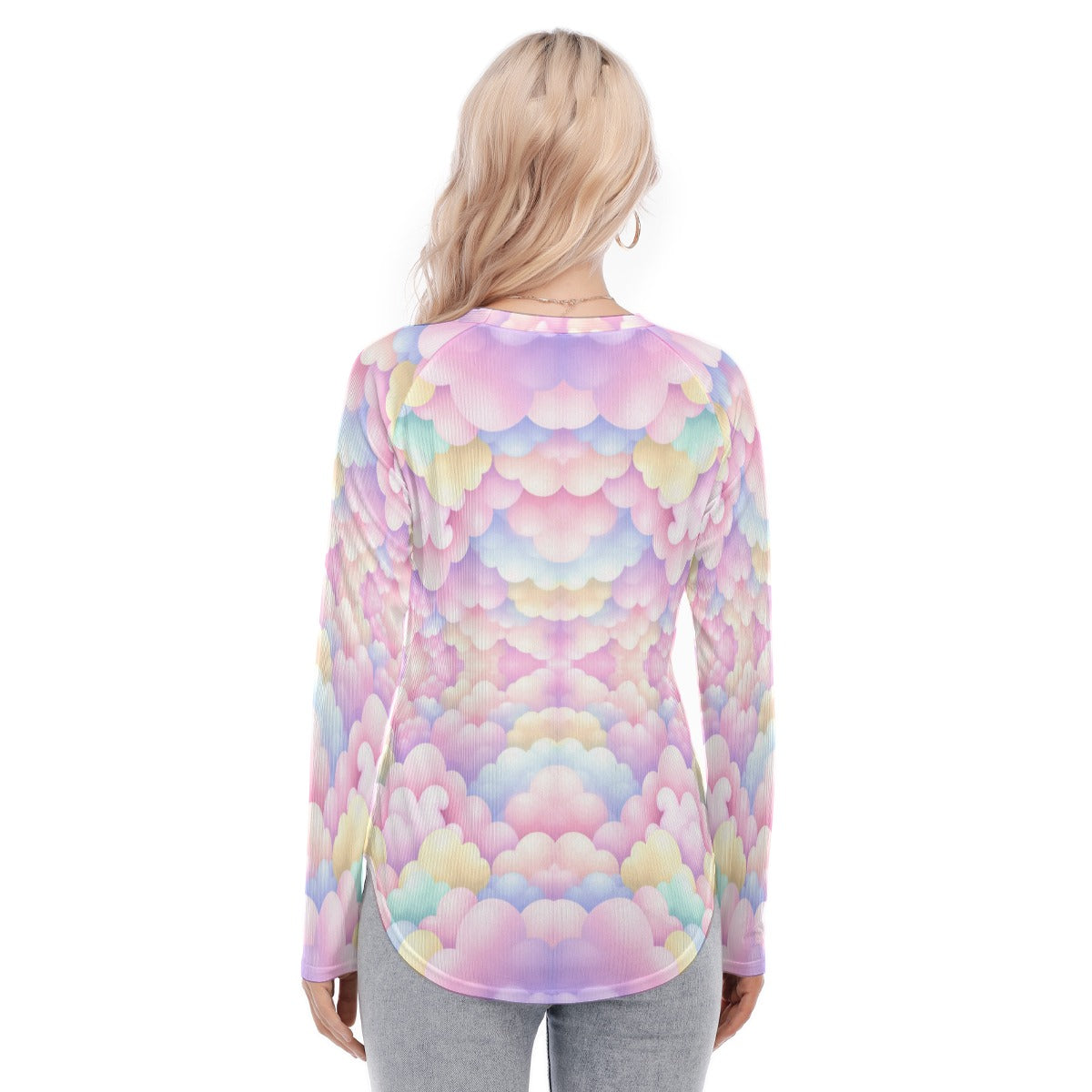 Women's Raglan Sleeves U-Shaped Hem Long Sleeves Blouse