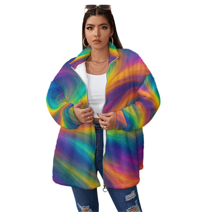 Unisex Borg Fleece Stand-up Collar Coat With Zipper Closure(Plus Size)