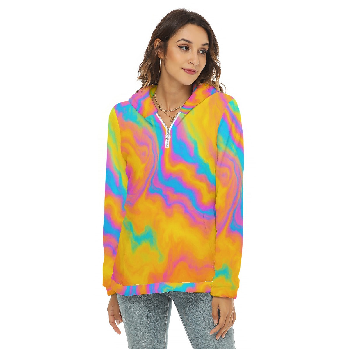 Women's Borg Fleece Hoodie With Half Zip