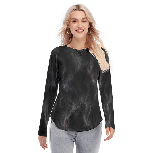 Women's Raglan Sleeves U-Shaped Hem Long Sleeves Blouse