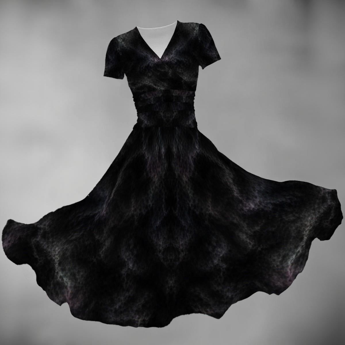 All-over Print Women's Short Sleeve V Neck Midi Dress