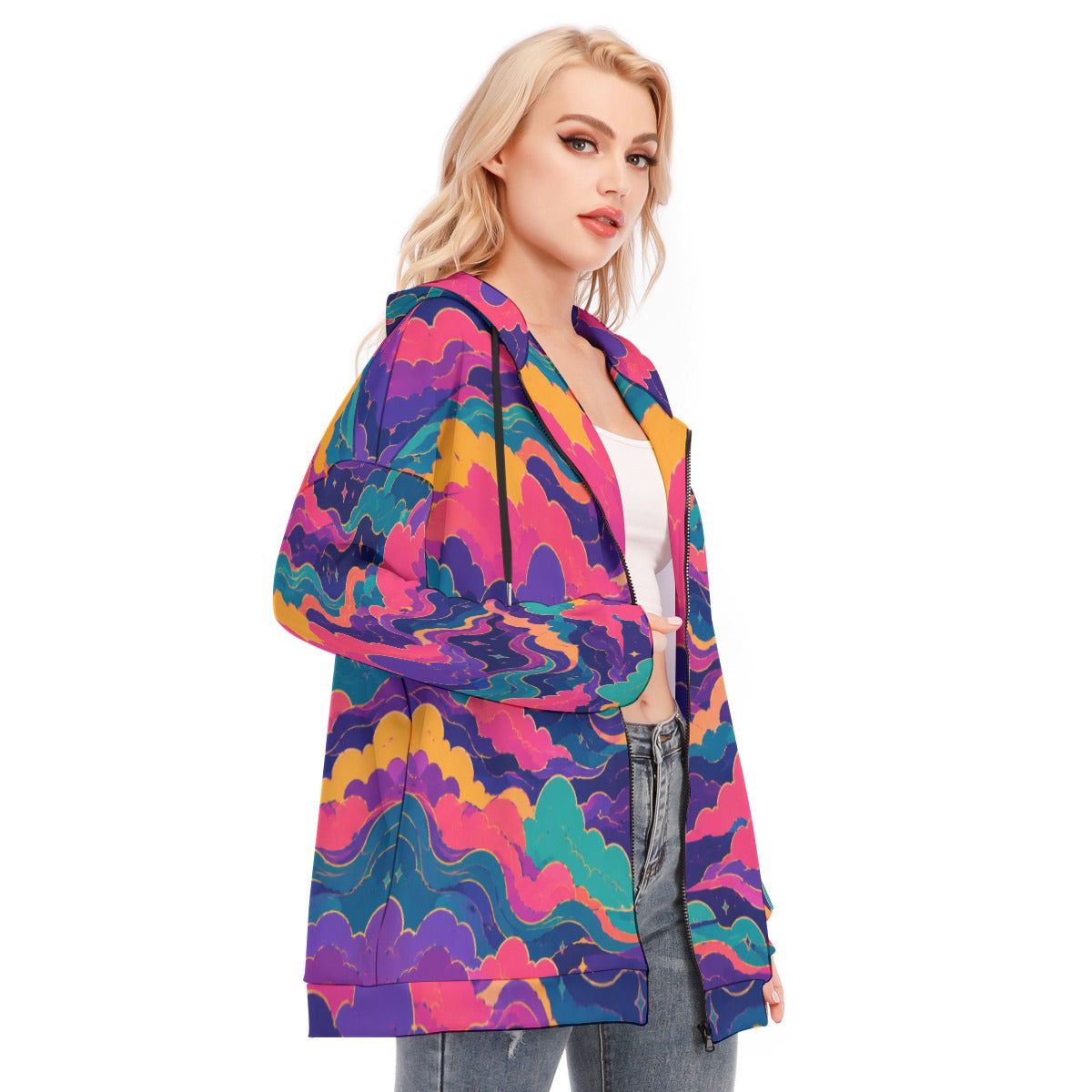 Women's Long Hoodie With Zipper Closure