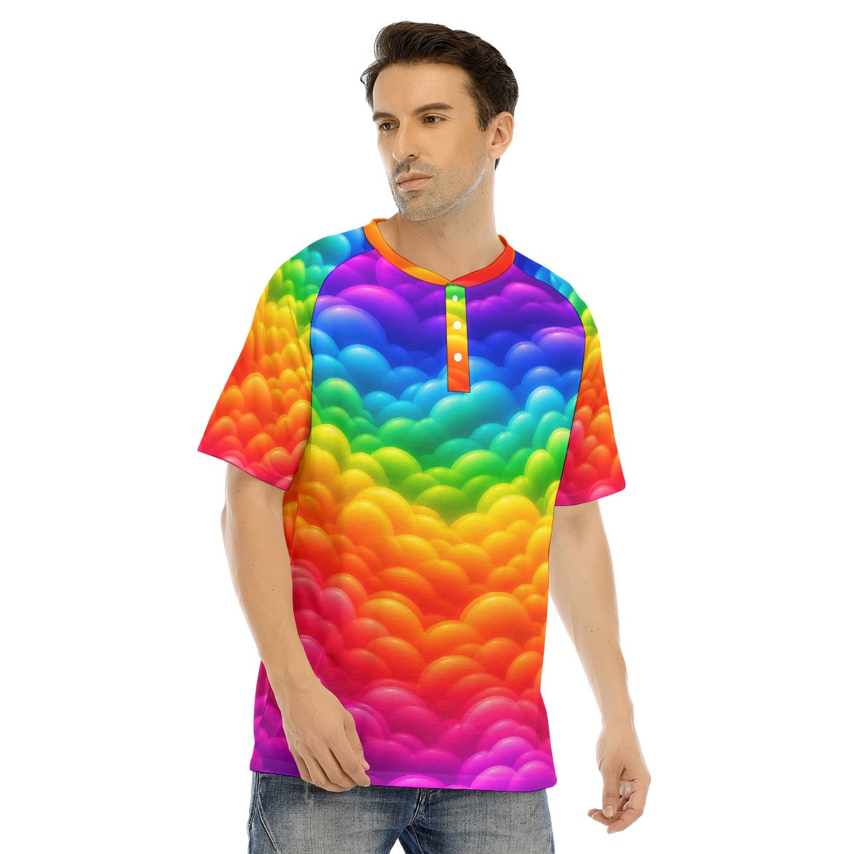 Men's Raglan Sleeve T-shirt With Button Closure