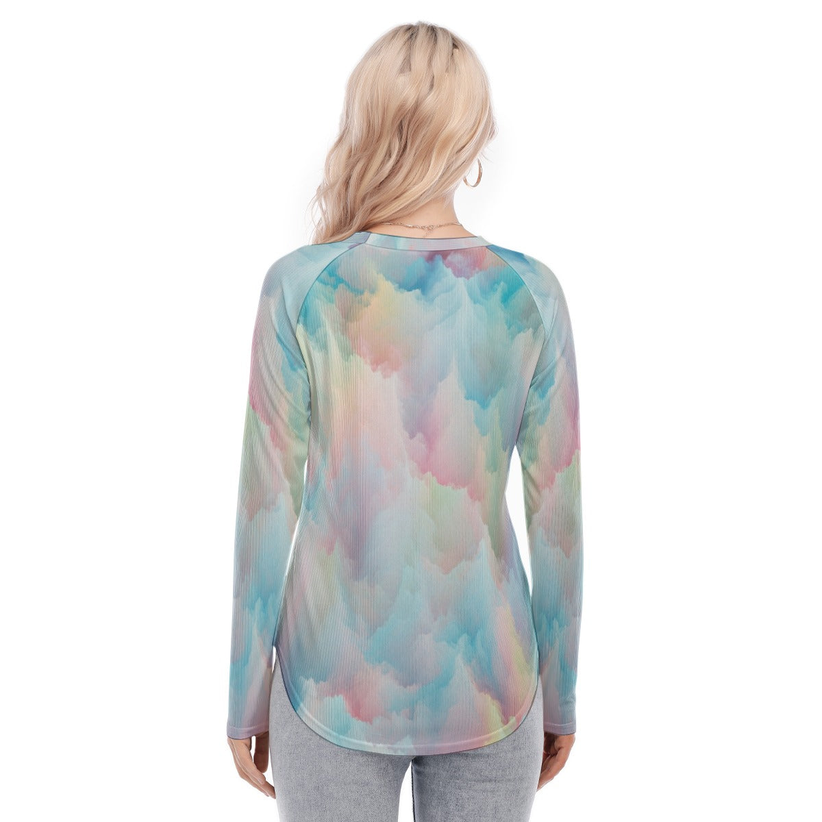 Women's Raglan Sleeves U-Shaped Hem Long Sleeves Blouse