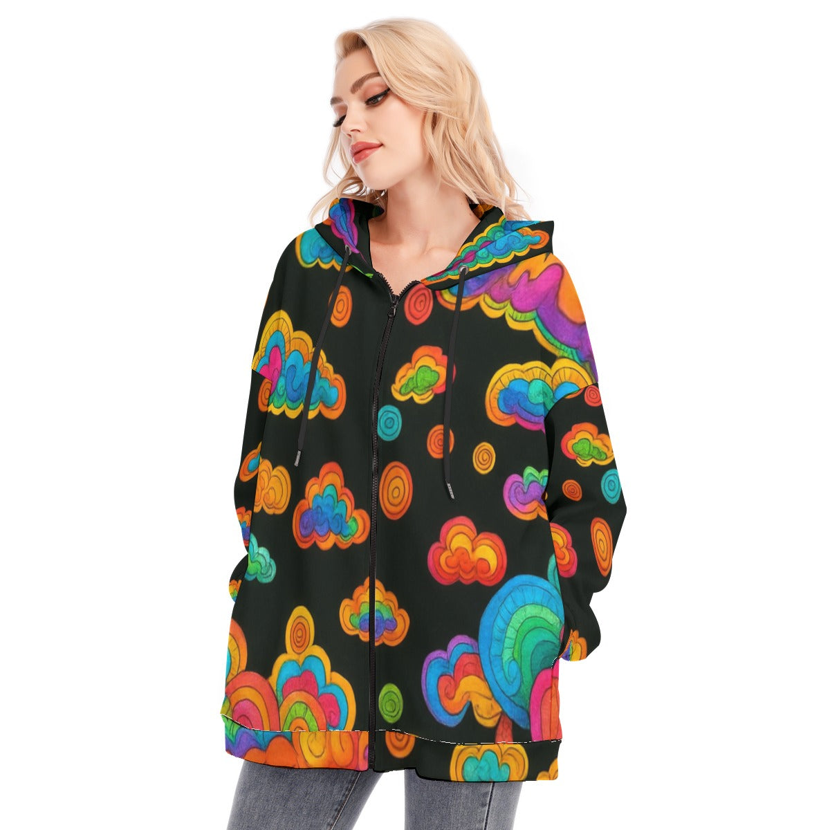 Women's Long Hoodie With Zipper Closure