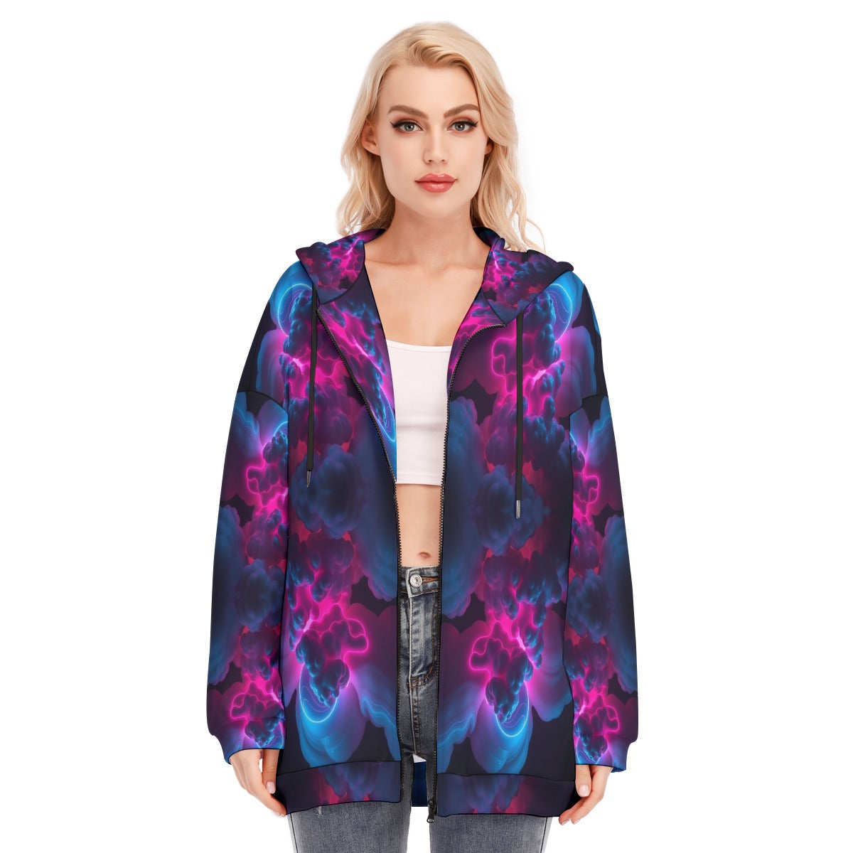 Women's Long Hoodie With Zipper Closure