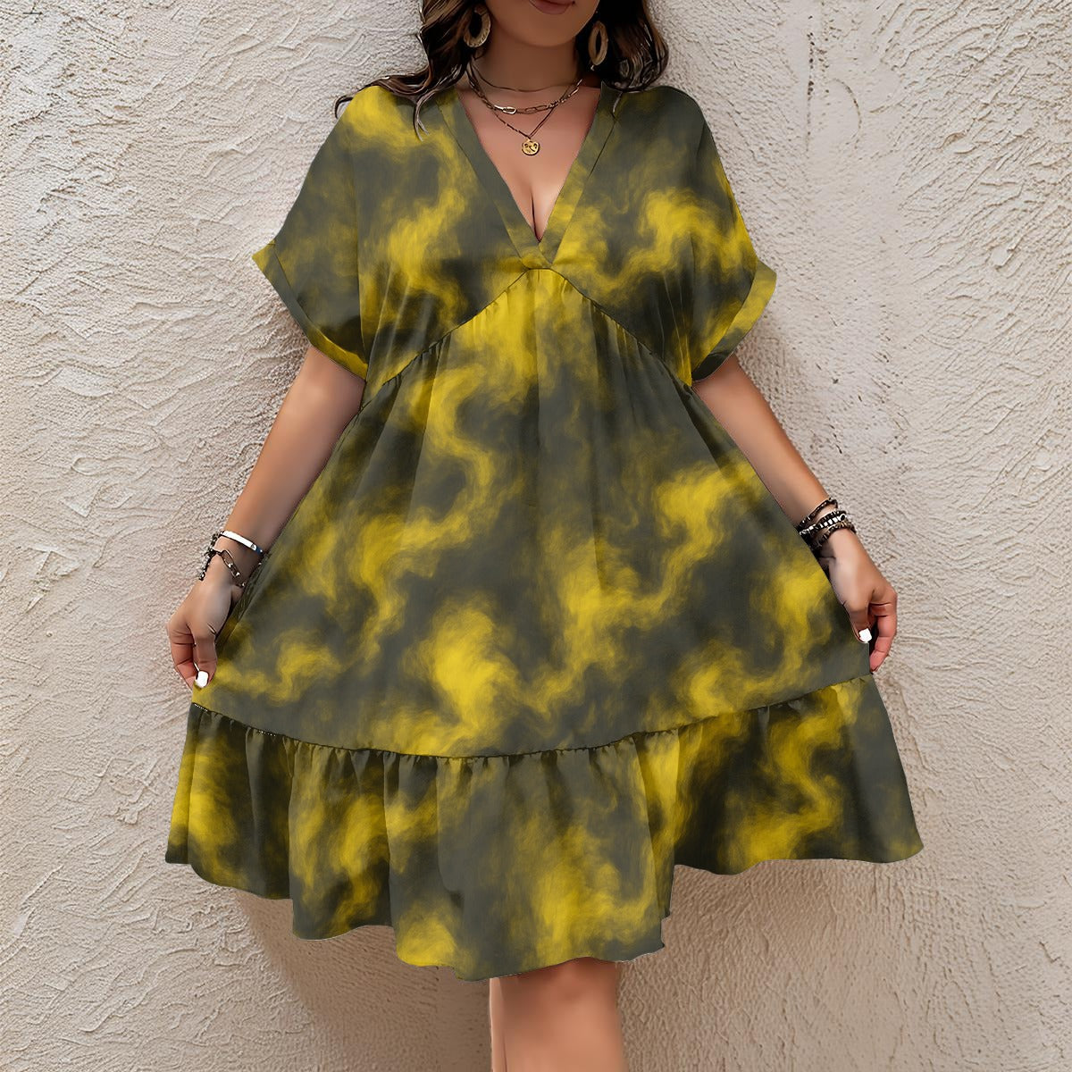 Unisex Women’s Floral V-Neck Short Sleeve Dress
