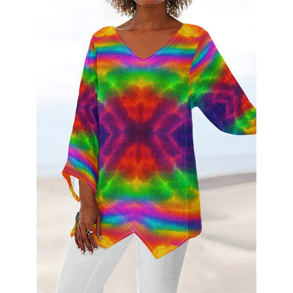 Women's V-neck T-shirt With Irregular Hem