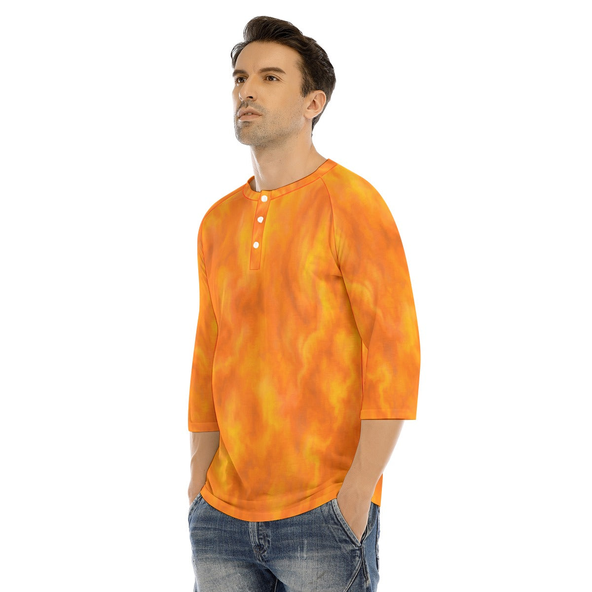 Men's Bracelet Sleeve T-shirt With Button Closure - view 3