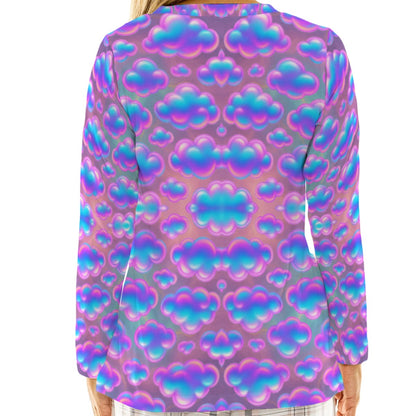 Women's Loose V-Neck T-Shirt With Long Sleeve