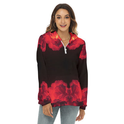 Women's Borg Fleece Hoodie With Half Zip