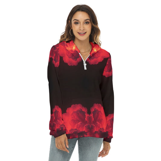 Women's Borg Fleece Hoodie With Half Zip