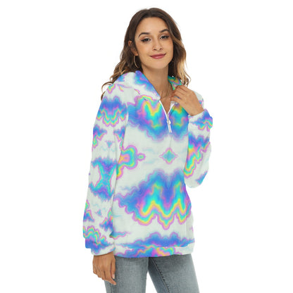 Women's Borg Fleece Hoodie With Half Zip