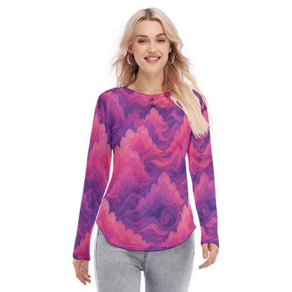 Women's Raglan Sleeves U-Shaped Hem Long Sleeves Blouse