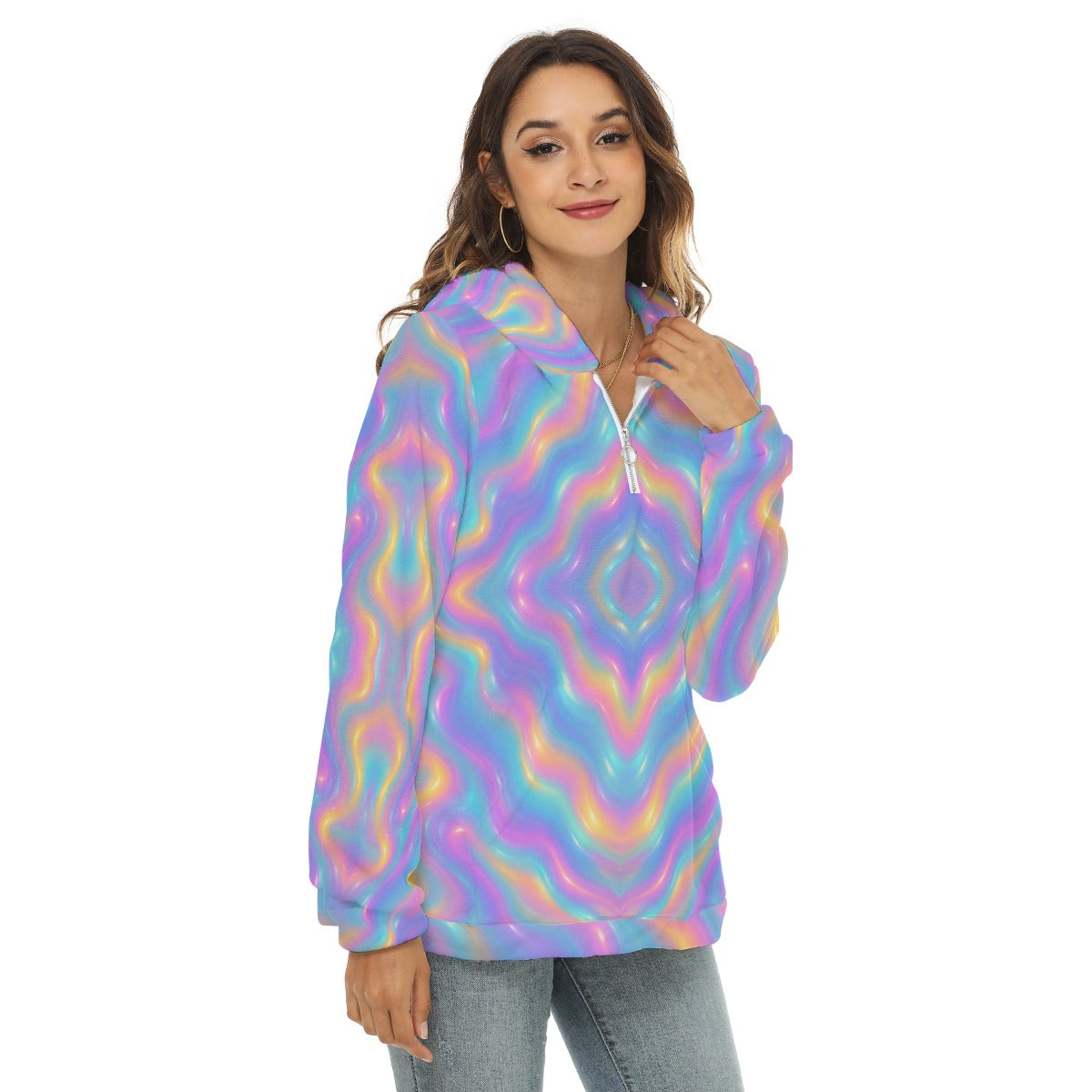 Women's Borg Fleece Hoodie With Half Zip