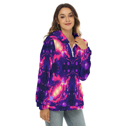 Women's Borg Fleece Hoodie With Half Zip