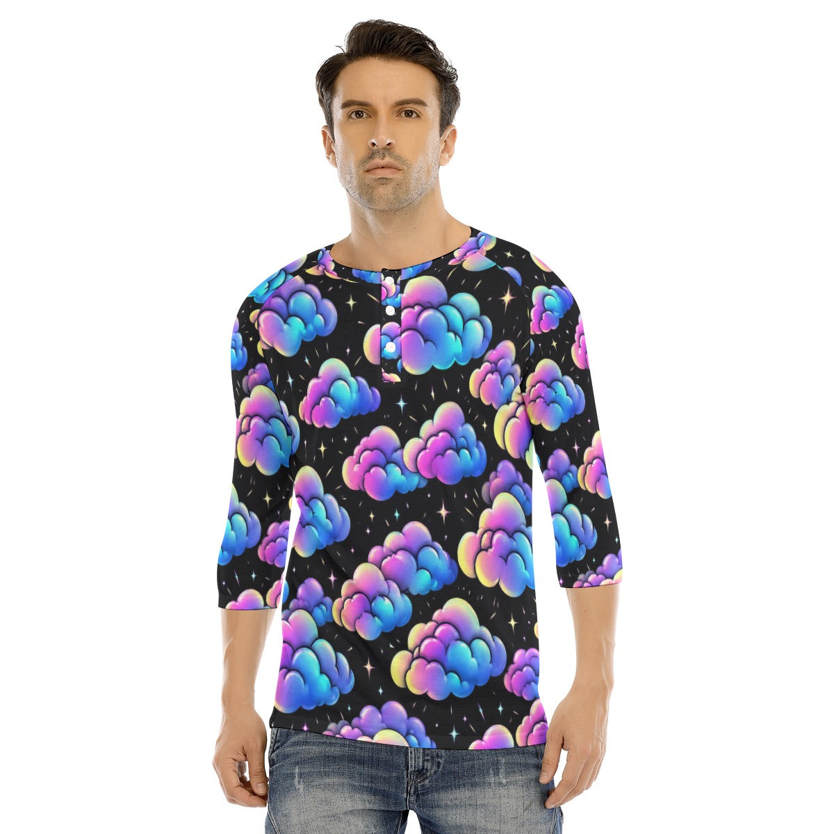 Men's Bracelet Sleeve T-shirt With Button Closure - view 1