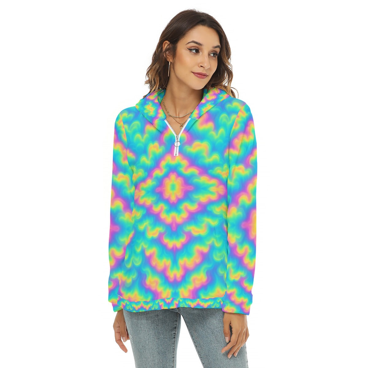 Women's Borg Fleece Hoodie With Half Zip