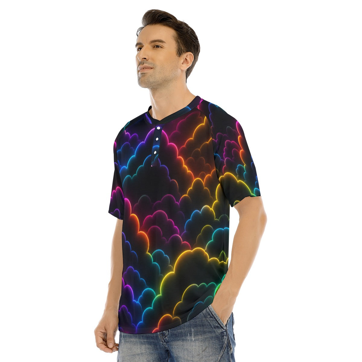 Men's Raglan Sleeve T-shirt With Button Closure