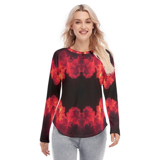 Women's Raglan Sleeves U-Shaped Hem Long Sleeves Blouse