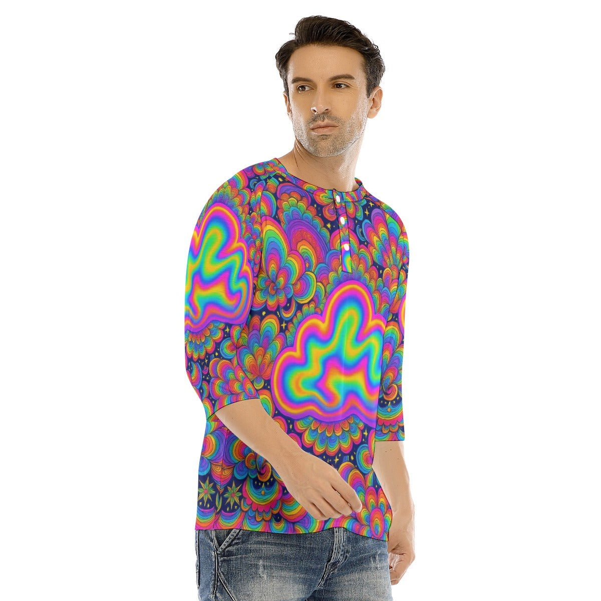 Men's Bracelet Sleeve T-shirt With Button Closure - view 2
