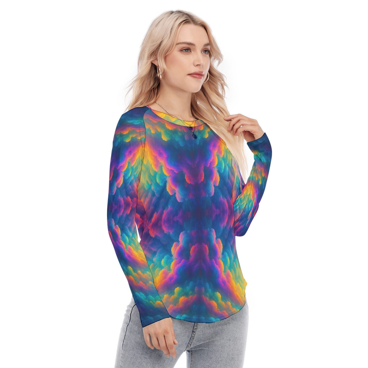 Women's Raglan Sleeves U-Shaped Hem Long Sleeves Blouse