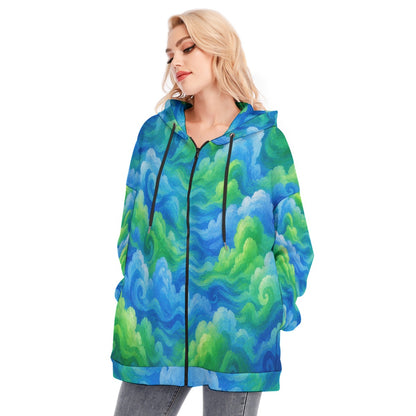 Women's Long Hoodie With Zipper Closure
