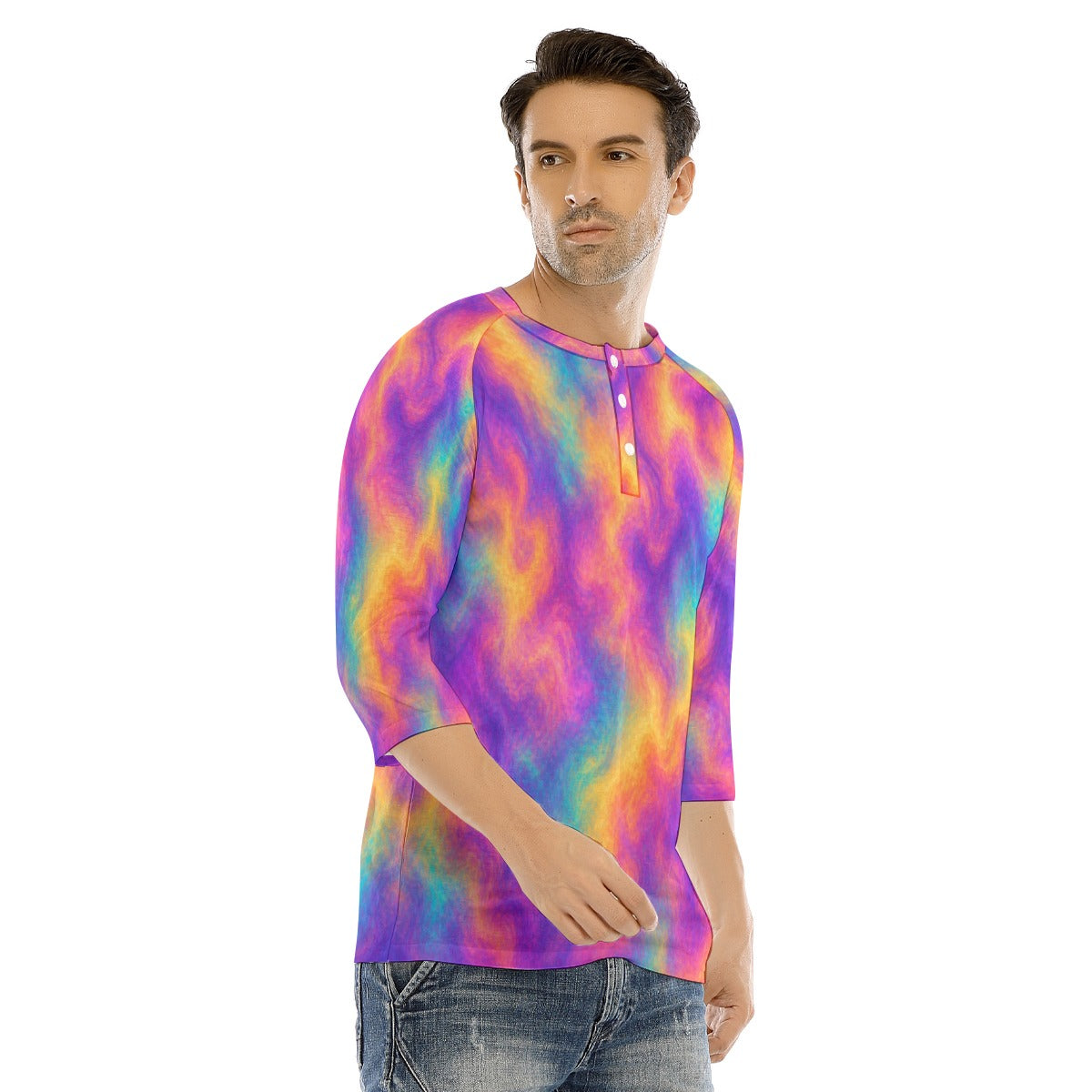 Men's Bracelet Sleeve T-shirt With Button Closure - view 2