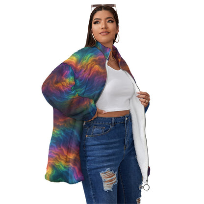 Unisex Borg Fleece Stand-up Collar Coat With Zipper Closure(Plus Size)