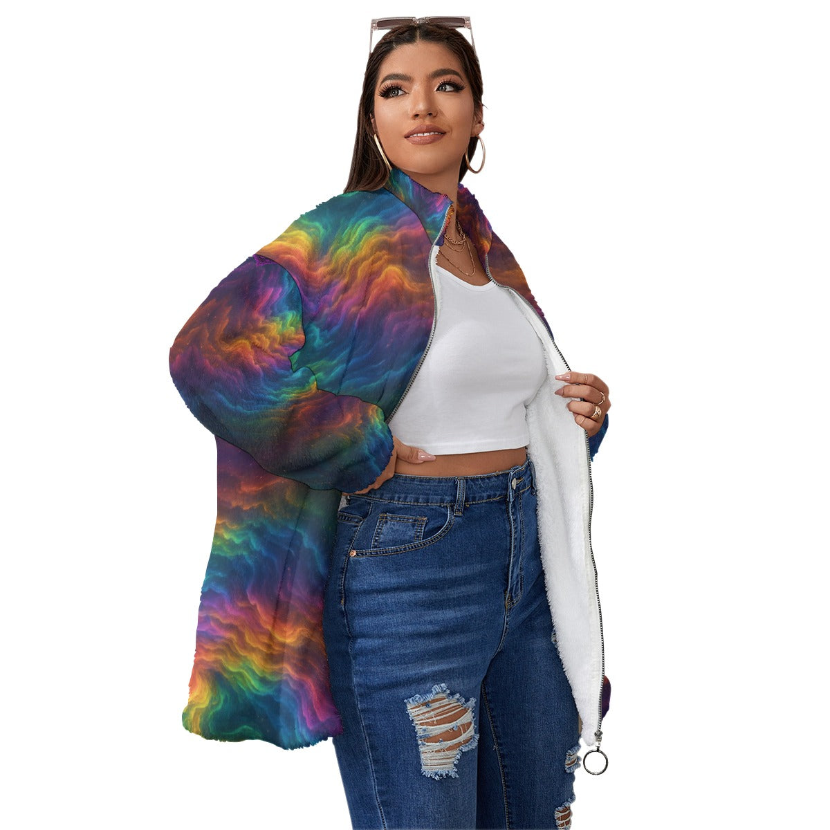Unisex Borg Fleece Stand-up Collar Coat With Zipper Closure(Plus Size)