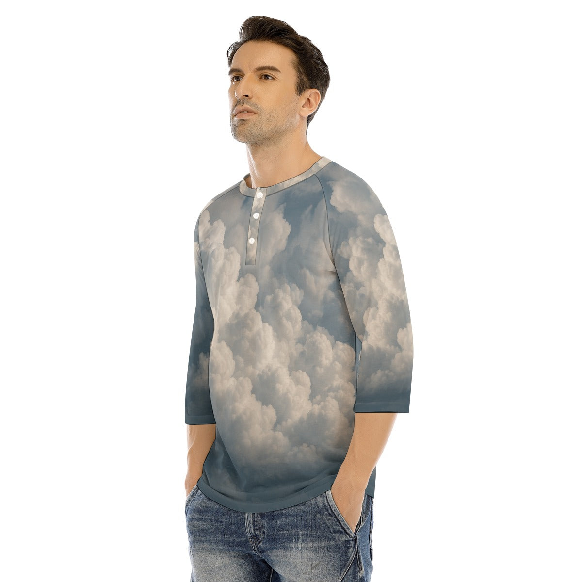 Men's Bracelet Sleeve T-shirt With Button Closure - view 3