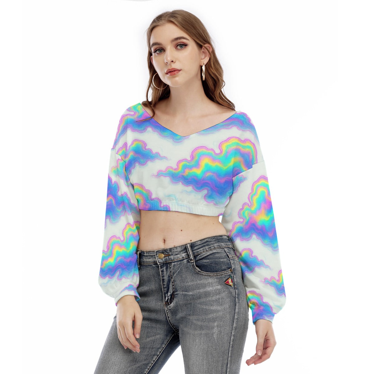 Women's V-neck Long Sleeve Cropped Sweatshirt