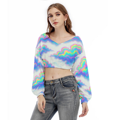 Women's V-neck Long Sleeve Cropped Sweatshirt