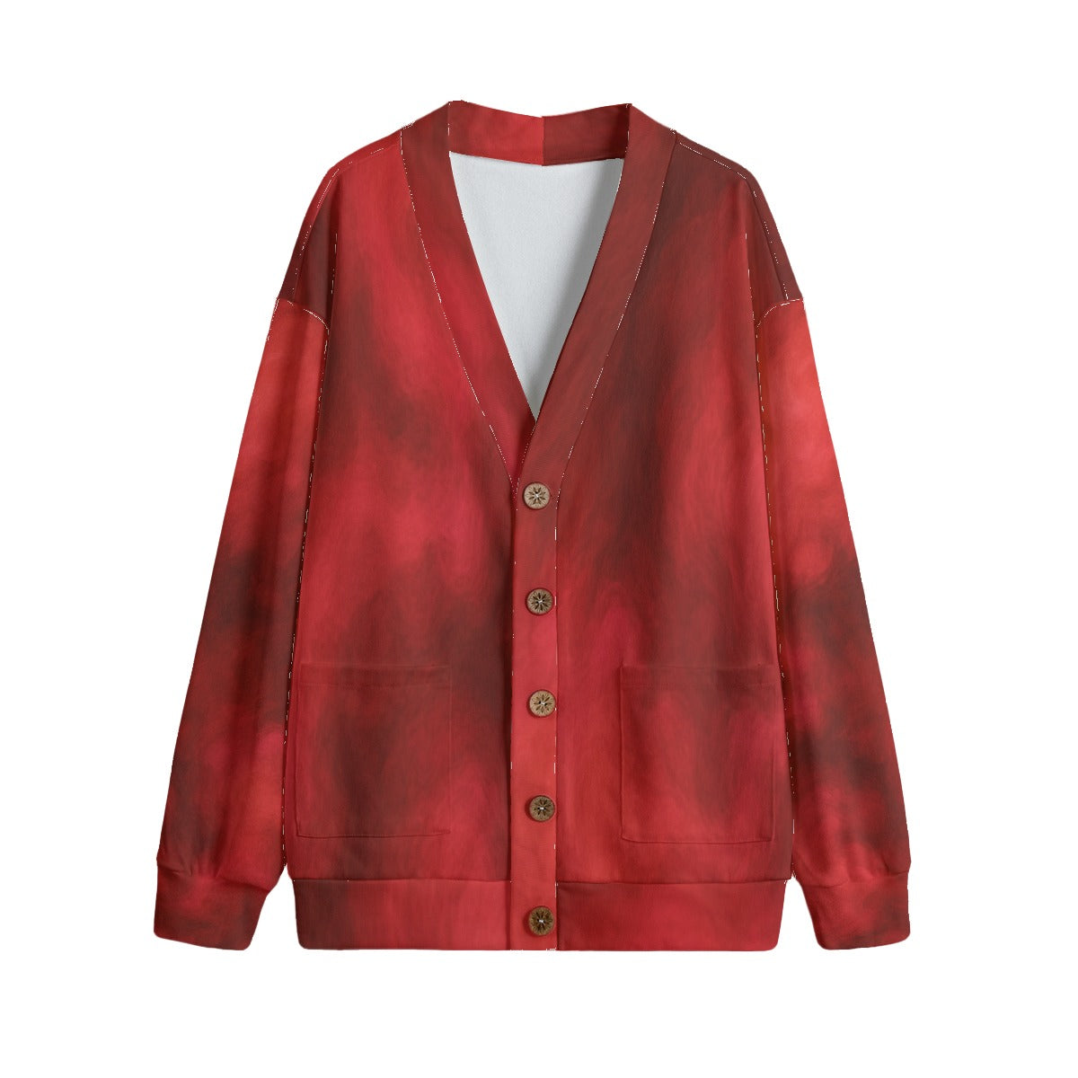 Unisex V-neck Knitted Fleece Cardigan With Button Closure